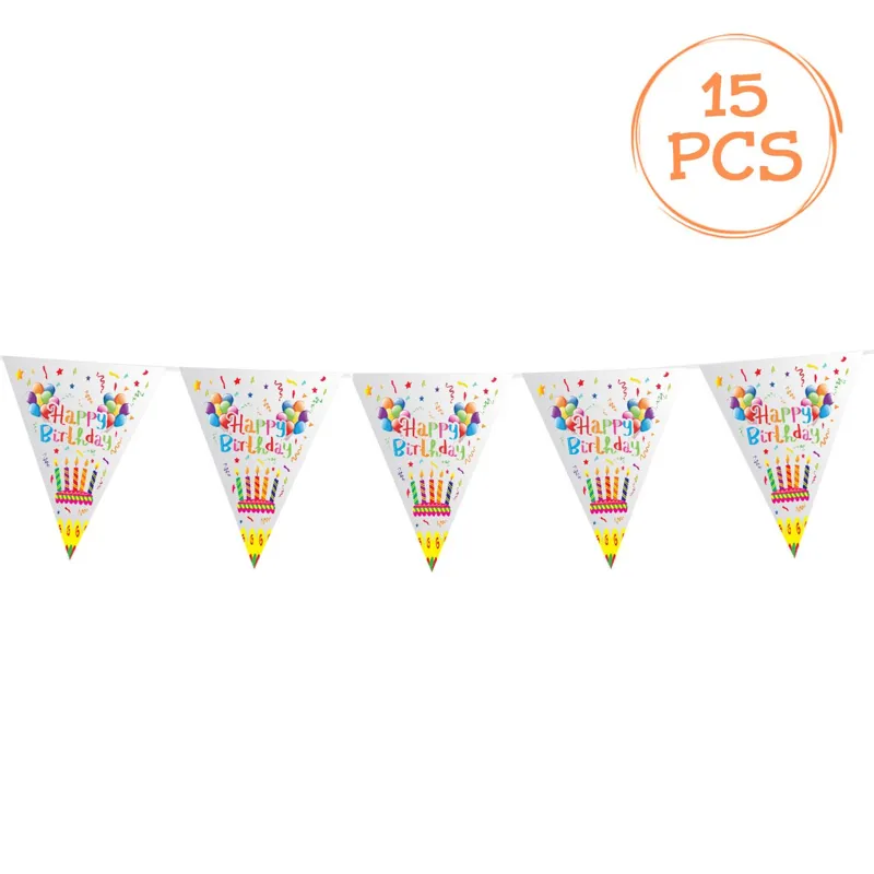 Stegulete metalizate din folie aurie de petrecere, Happy Birthday, 4.8m, 15 buc