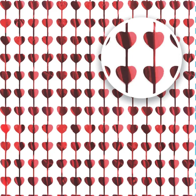 Perdea decorativa cu inimioare din folie, Bordo, 100x200cm