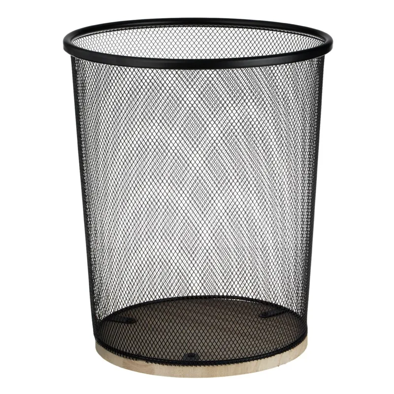 Coș de gunoi metalic cu bază din lemn, 8.5L, Ø23.5x26cm, negru