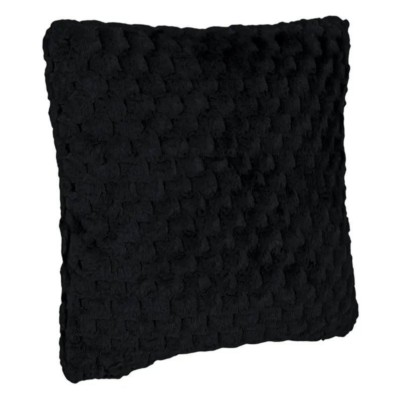 Pernă decorativă neagră din imitație de blană cu model reliefat, 60x60 cm
