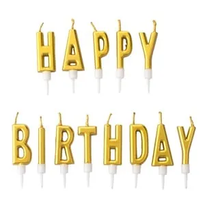Set lumanari aniversare aurie mesaj Happy Birthday pentru tort
