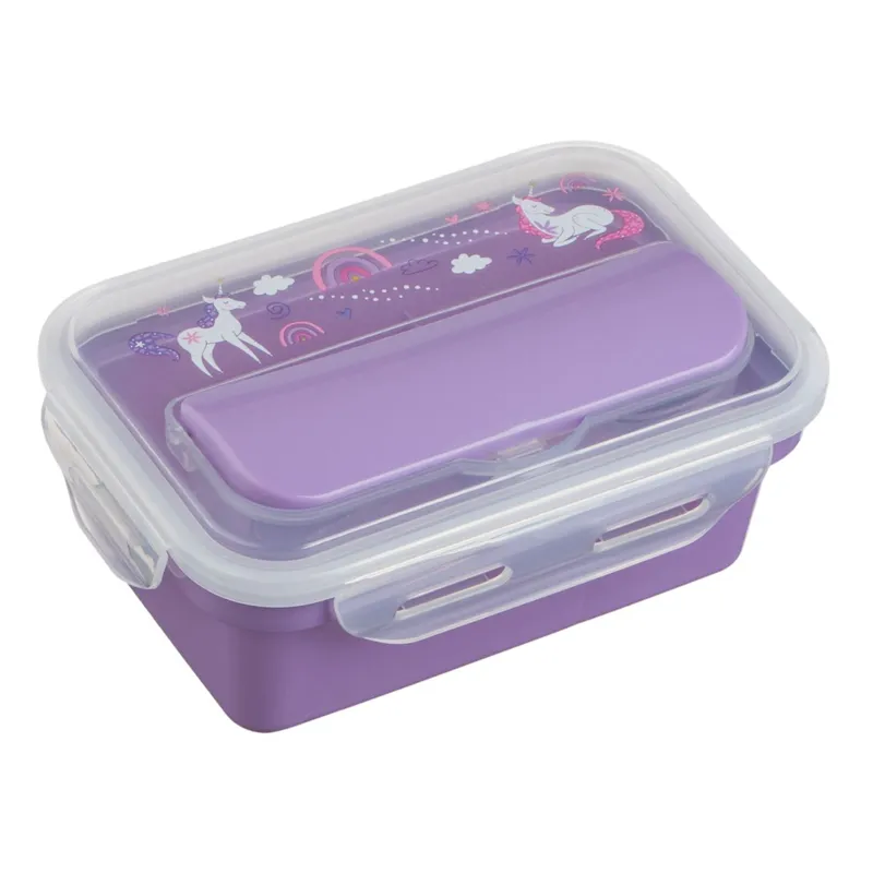 Caserola pentru copii cu imprimeu unicorn și tacamuri