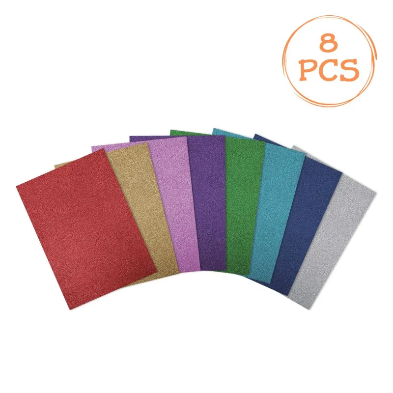 Set de 8 foi de spumă A4 EVA multicolor cu glitter pentru proiecte creative