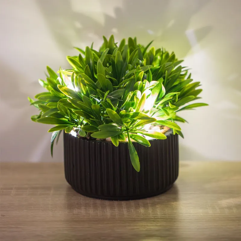 Ghiveci Decorativi Ceramic Negru cu Plantă Artificială și Iluminat LED