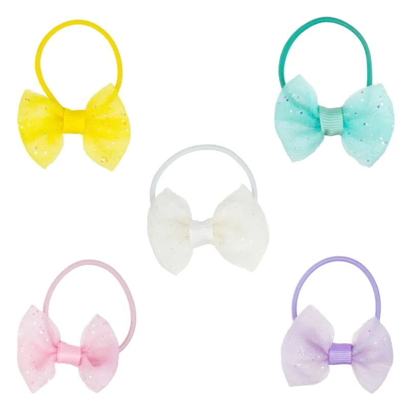 Elastice de Par Pastel cu Glitter și Fundite - Set de 10 buc