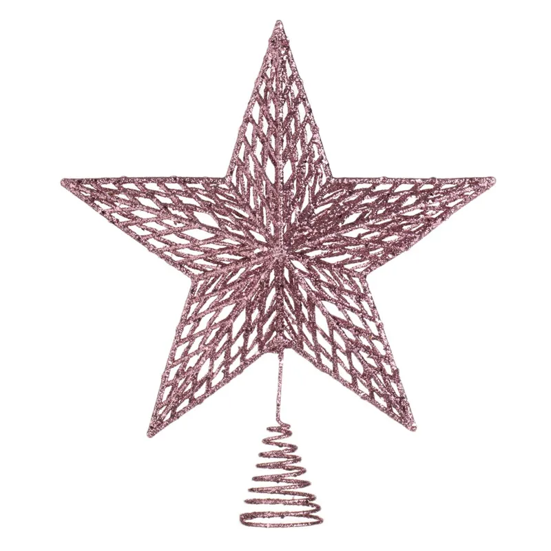Vârf Brad Stea 3D Roz cu Glitter Model Perforat