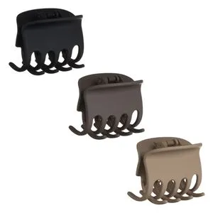 Set 3 Clame de Păr Mate, Dreptunghiulare, 6.5 cm, Negru, Taupe și Bej