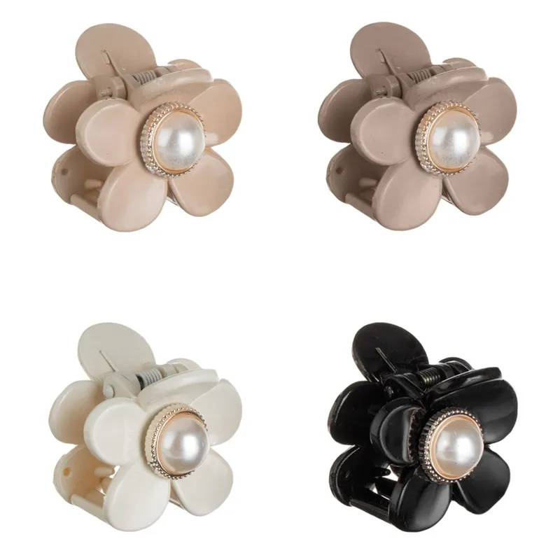Set 4 Clame de Păr Formă Floare cu Mărgea, Multicolore