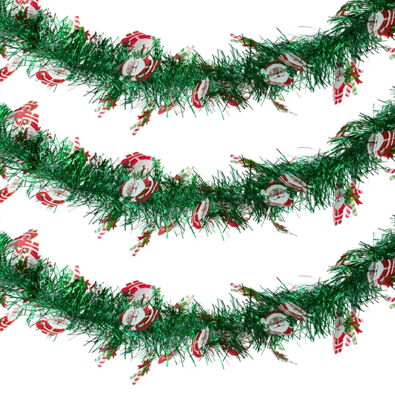 Beteala decorativa de Craciun cu tinsel transparent, Mos Craciun si bastonase, 3m x 10cm, Verde