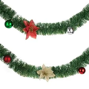 Beteala de Craciun cu LED, Verde, 3m x 8cm, cu Globuri si Craciunite