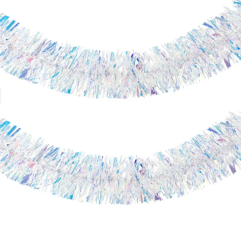 Betea de Craciun cu Tinsel Holografic, 2m x 12cm, Alb Iridescent