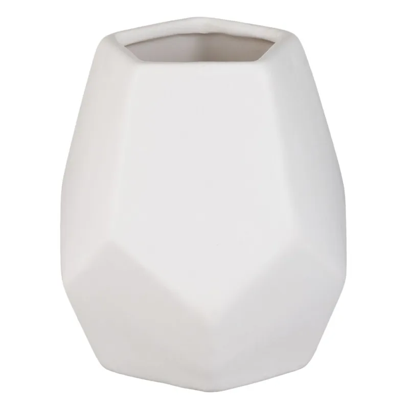 Suport pixuri ceramic, formă poligonală, alb crem, 11x11x12.5 cm