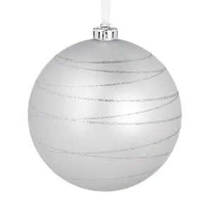 Glob Ornament Brad de Craciun Argintiu Mat cu Glitter Dungi