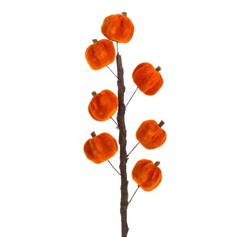 Floare Artificială cu 7 Dovleci Portocaliu, Tulpină Lungă 77 cm