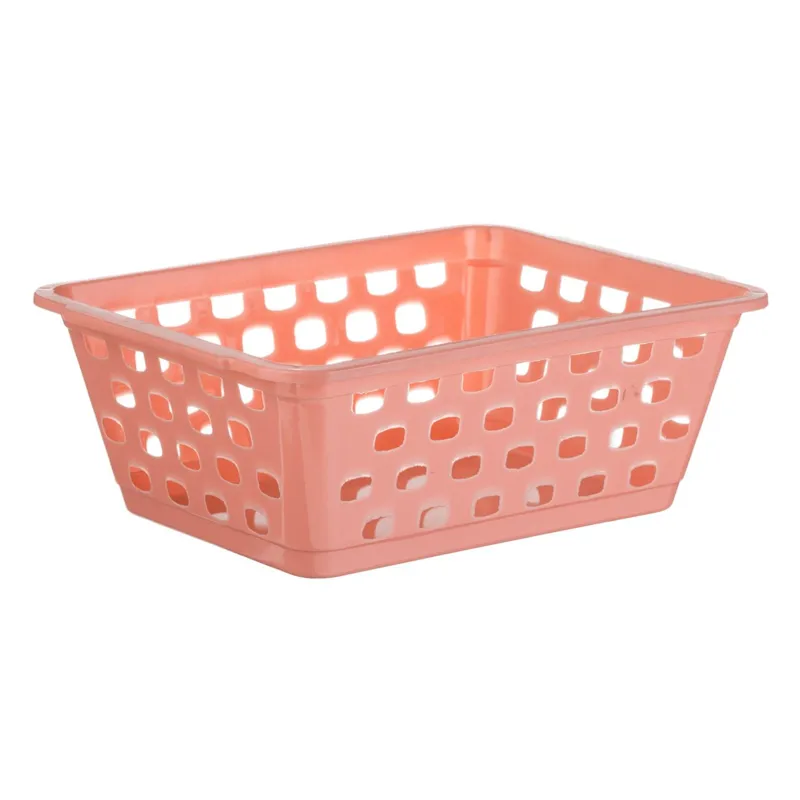Suport organizare birou din plastic roz perforat 16x12x5.6cm
