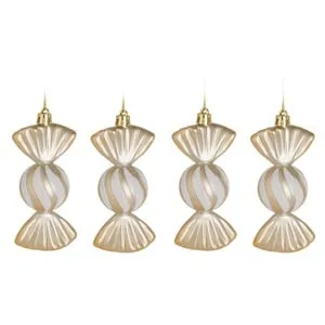 Ornamente de Craciun Bomboane Bej cu Glitter Irizat
