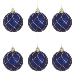 Set globuri de Craciun albastre mate cu glitter, decoratiuni festive Ø6cm – poza 2