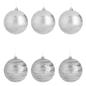 Set de 6 Globuri de Craciun Argintii cu Glitter Holografic