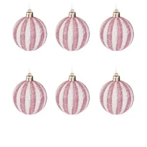 Set globuri de Craciun roz alb cu glitter Ø6cm - 6 buc