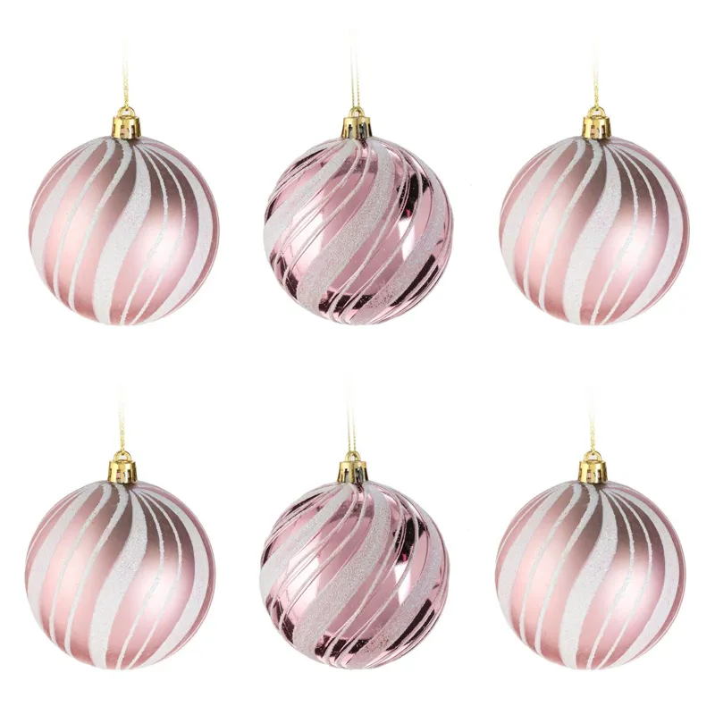 Set Globuri de Crăciun Roz Mat și Lucios cu Glitter 8cm
