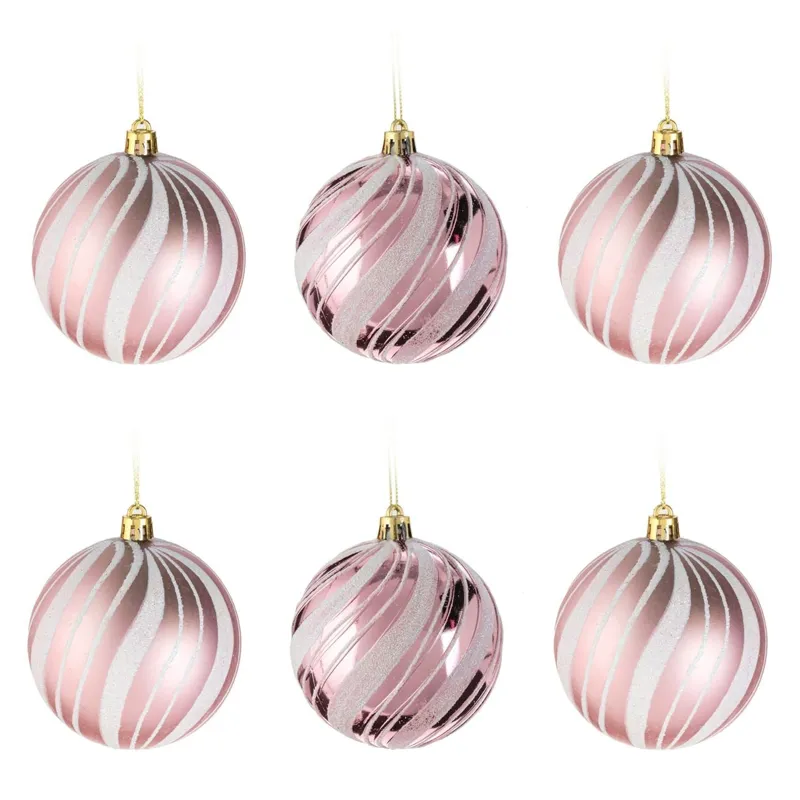 Set Globuri de Crăciun Roz Mat și Lucios cu Glitter 8cm – poza 2