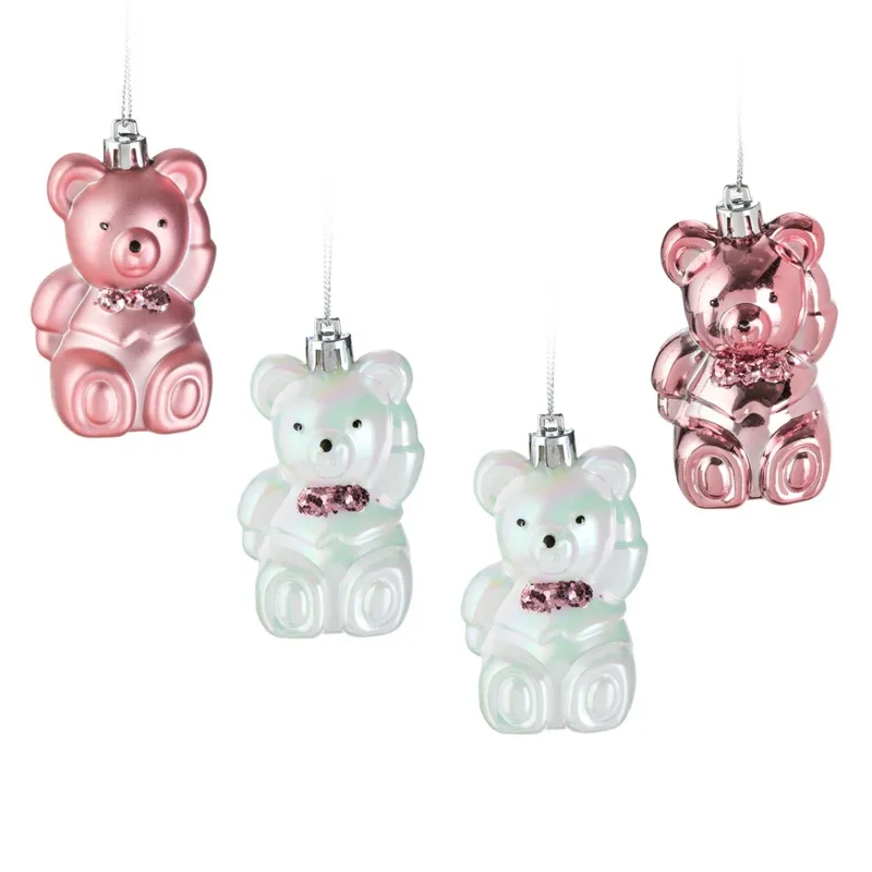 Set Ornamente Brad Crăciun Ursuleți Roz Alb Irizant 7.5cm – poza 2