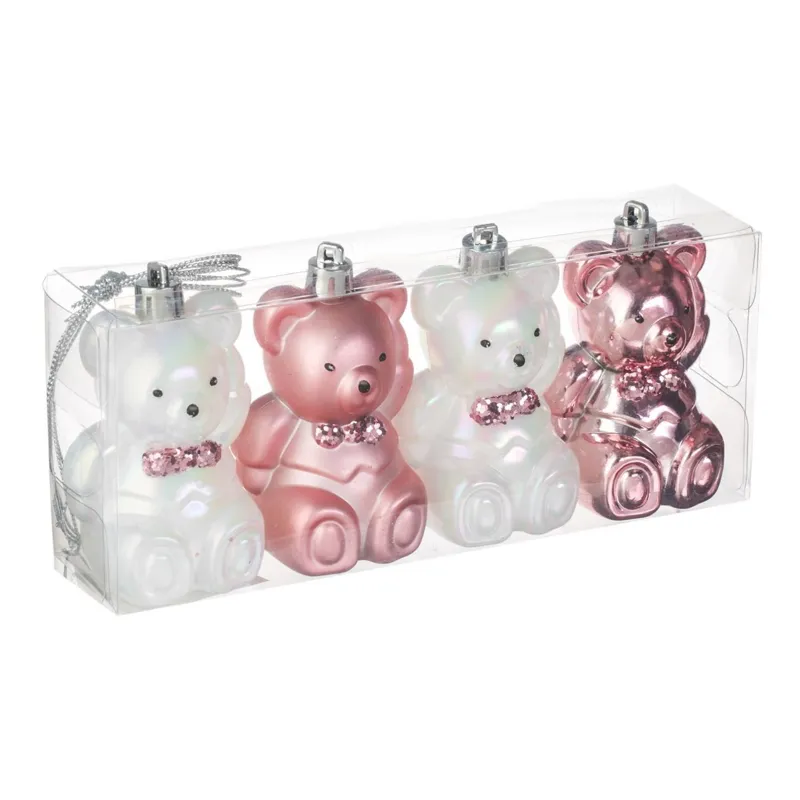 Set Ornamente Brad Crăciun Ursuleți Roz Alb Irizant 7.5cm – poza 3