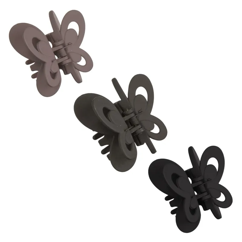 Set 3 Clame de Păr Fluture Mat, 6 cm, Taupe, Bej și Negru