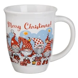 Cana ceramică ovală de Crăciun cu gnome și mesaj festiv