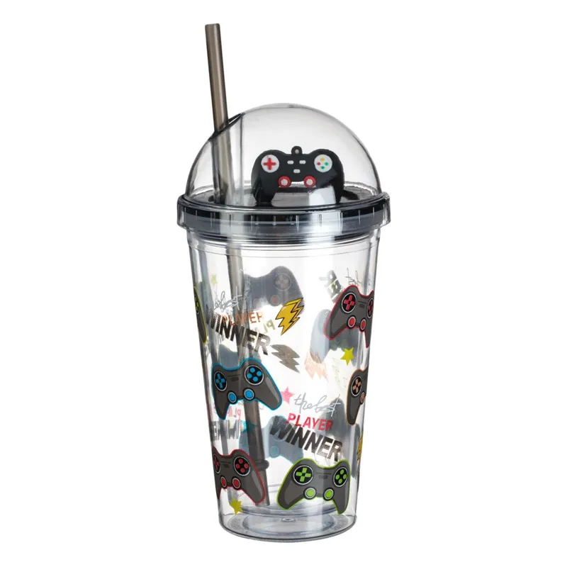 Pahar Transparent Gamer 475ml cu Design Joystick