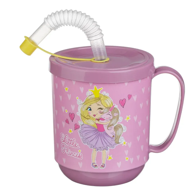 Pahar plastic pentru copii cu tema Printesa și Unicorn, 350 ml