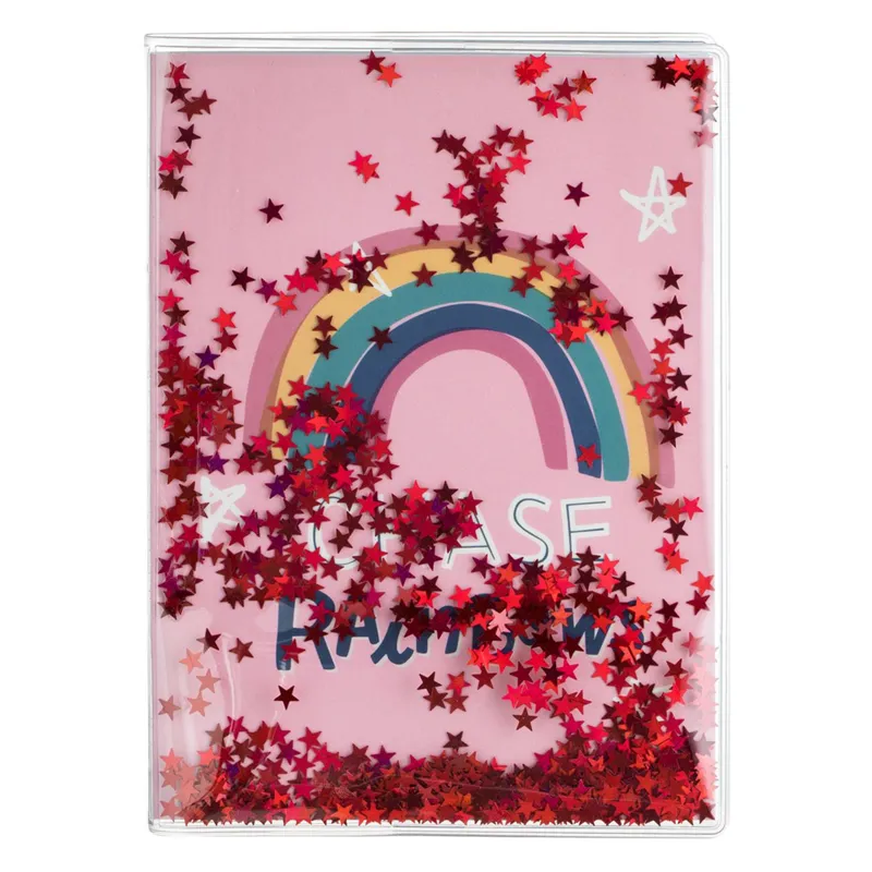 Carnet Notițe A6 Rainbow cu Stele Confetti, 60 File, Copertă Plastic Transparent