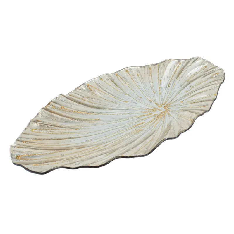 Platou din sticlă oval cu finisaj argintiu-auriu, 36x18 cm