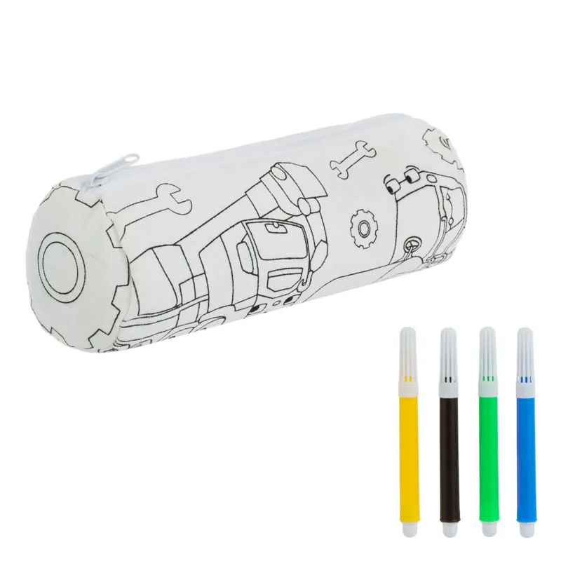 Set Creativ Penar de Colorat cu Vehicule de Șantier pentru Copii