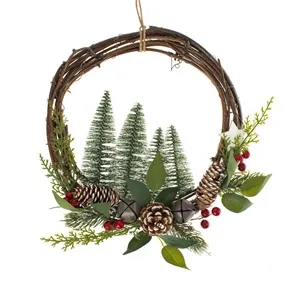 Coroniță decorativă de Crăciun, Ø33 cm, cu brazi, conuri, clopotei și pomușoare – poza 2