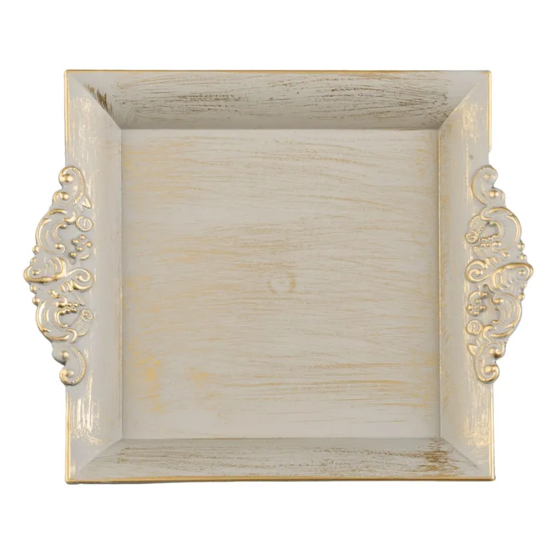 Platou Decorativ Plastic Bej Auriu Brushed 23x19.5cm