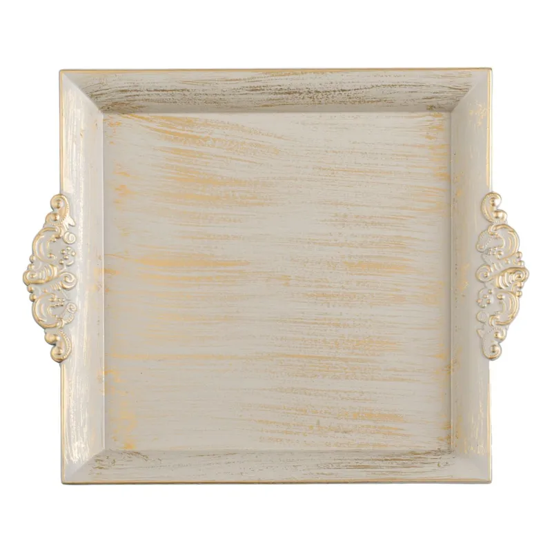 Platou Decorativ Pătrat Bej Auriu Brushed din Plastic