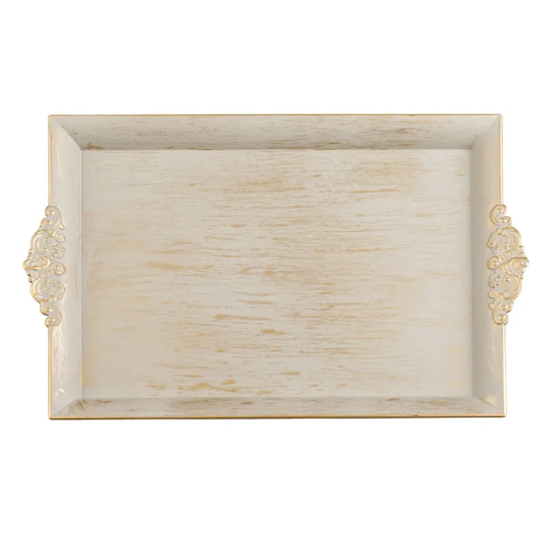 Platou Decorativ Dreptunghiular Plastic Bej Auriu Brushed 40.5x26x2.5cm