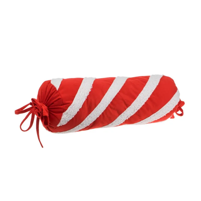 Perna Decorativă Crăciun Cilindrică Model Candy Alb Roșu 15x50cm Poliester
