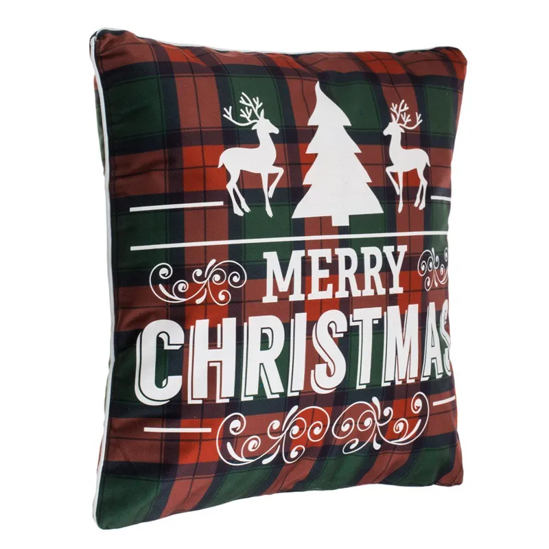 Perna Decorativă Crăciun Carouri Roșu Verde cu Imprimeu Merry Christmas