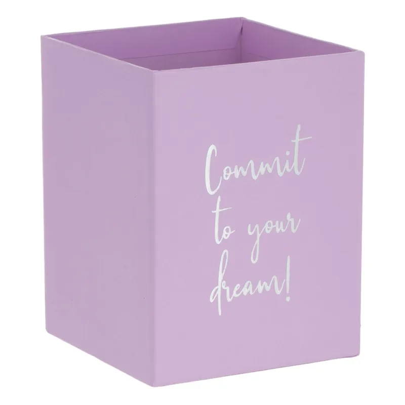 Suport Pixuri din Carton Lila cu Imprimeu Argintiu, 8x8x10.5 cm