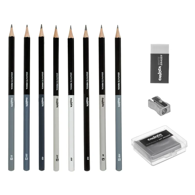Set de schițe cu 8 creioane grafit, radieră și ascuțitoare metalică