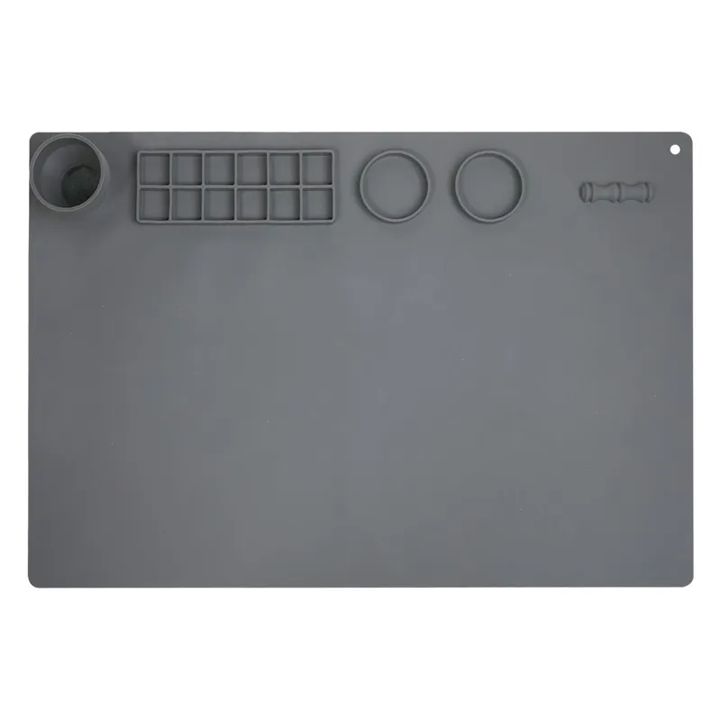 Suprafață de pictat din silicon, Gri, 60x40cm, cu suport pentru pensulă, paletă pentru 12 culori și cană pliabilă