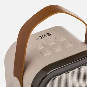 Boxă karaoke portabilă 5W cu lumini RGB și 2 microfoane wireless, Bej – poza 4