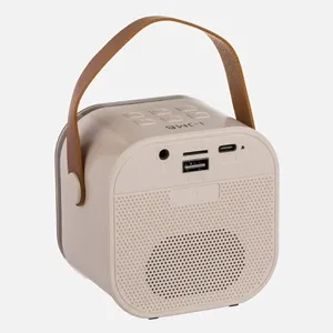 Boxă karaoke portabilă 5W cu lumini RGB și 2 microfoane wireless, Bej – poza 6