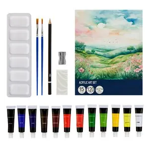 Set Pictura cu Vopsele Acrilice Tub & Accesorii - 19 piese