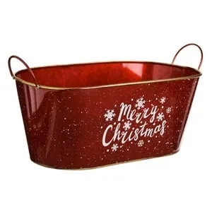 Cos Metalic Rosu cu Detalii Aurii pentru Crăciun Merry Christmas