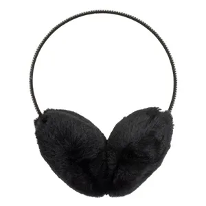 Aparatori Urechi cu Blana Artificiala Neagra & Stras Irizat pentru Femei – poza 3