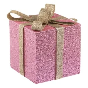 Cadou Decorativ de Craciun din Spuma Roz cu Panglica Glitter