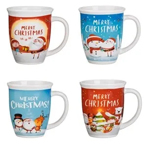 Set Cani Ceramice cu Figurine de Craciun pentru Băuturi Calde